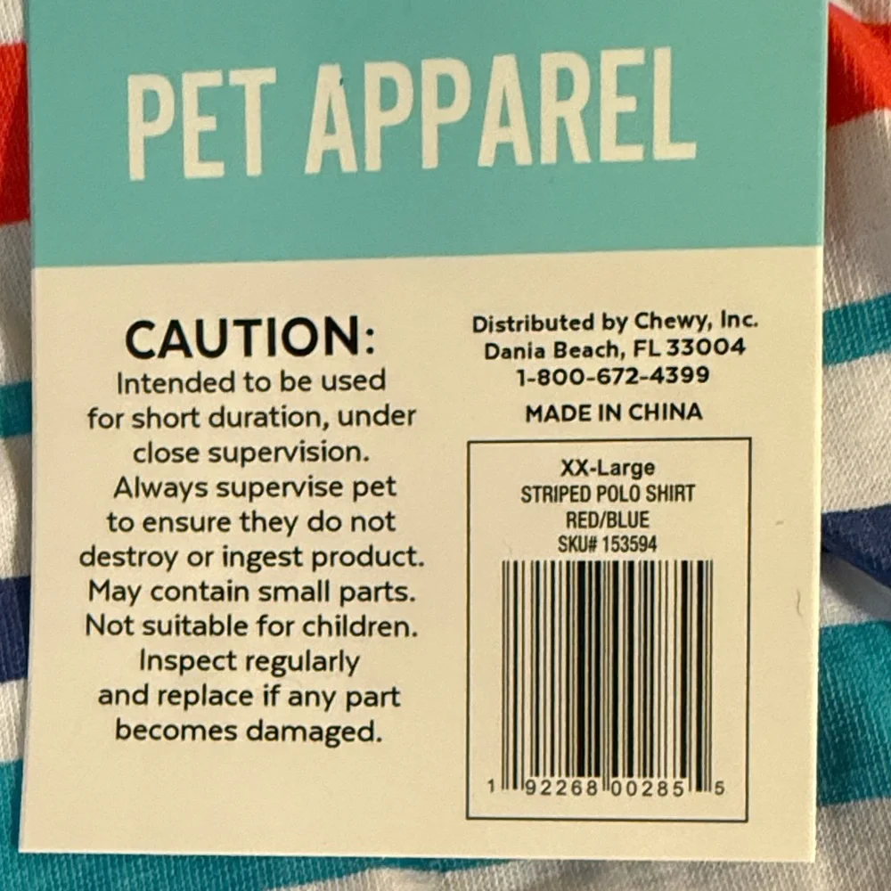 Striped Pet Apparel Shirt Size XX-Large